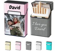 Custom Metal Cigarette Case with Photo and Engraved Text, Personalized Cigarette Case, Unique Gift for Father Men Boyfriend (Pink)