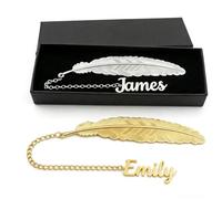 Custom Metal Feather Bookmark with Personalized Name Pendant, Reading Bookmarks Gold Silver Engraved Design, Unique Customized Gift for Women, Students, Teachers, Book Lovers Includes Gift Box