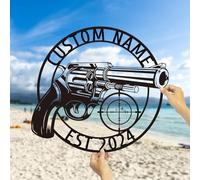 Custom Metal Gun Sign, Personalized Armory Name Sign, Custom Skull Guns Metal Wall Art,Custom Old Flintlock Pistol Metal Wall Art, Rifle Wall Art, Custom Armory Wall Art (Style B)