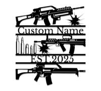 Custom Metal Gun Sign, Personalized Armory Name Sign, Custom Skull Guns Metal Wall Art,Custom Old Flintlock Pistol Metal Wall Art, Rifle Wall Art, Custom Armory Wall Art (Style-1)