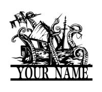 Custom Metal Kraken Tentacles Wall Art Personalized with Skull and Anchor, Ideal Halloween Decor