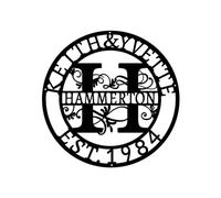 Custom Metal Name Signs for Wall Decoration, Personalised Split Letter Monogram Family Last Name Sign Home Wall Art (Double Circle)