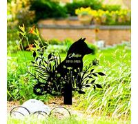 Custom Metal Pet Memorial Garden Stake Grave Marker, Personalized Pet Memorial Headstone with Floral Engraving for Pet Grave Decor, Outdoor Pet Tombstone Memorial Plaques