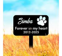 Custom Metal Pet Memorial Garden Stake Grave Marker, Personalized Pet Memorial Headstone with Floral Engraving for Pet Grave Decor, Outdoor Pet Tombstone Memorial Plaques