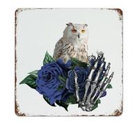 Custom Metal Sign Halloween Owl Skeleton' Flower Floral Home Décor Garage Signs for Laundry Bathroom Dining Room Abstract Rose Horror Art Poster Gift for House 12x12 Inch