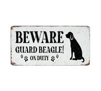 Custom Metal Signs Beware Guard Dogs on' Duty Wall Décor Metal Plaque for Outdoor Office Cabin Beagle Art Poster Gift for Entryway 6x12 Inch