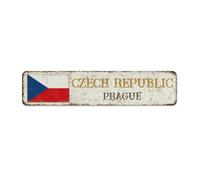 Custom Metal Signs Czech Republic-Prague Home Décor Garage Signs for Garage House Backyard National Country Souvenir Road Art Poster Gift for Restaurants 4x18 Inch