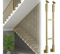 Custom Metal Stair Railing, Adjustable 270° Baluster Posts, Side-Mounted Iron Guardrail for Indoor Stairs, Concrete Step Handrail - Gold Finish, H-220cm (7.2ft)