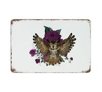 Custom Metal Tin Sign Halloween Owl Skeleton' Flower Floral Home Décor Garage Signs for Cabin Lounge Outside Abstract Rose Horror Art Poster Gift for Kitchen 12x18 Inch