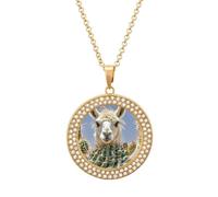 Custom Mexican Llama Cactus Picture Necklace Personalized Circle Chain Pendant Gold/Silver Photo Dog Tag Keepsake Necklaces Hip Hop Memorial Jewelry Gifts for Men Women, One size, Titanium Steel