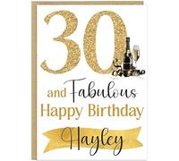 Custom Milestone Birthday For Her Cards - 30th 40th 50th 60th 70th 80th 90th & Fabulous! Add Own Name Gold Champagne Happy Birthday Female Greeting Cards (30th)