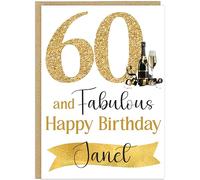 Custom Milestone Birthday For Her Cards - 30th 40th 50th 60th 70th 80th 90th & Fabulous! Add Own Name Gold Champagne Happy Birthday Female Greeting Cards (60th)