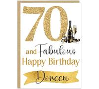 Custom Milestone Birthday For Her Cards - 30th 40th 50th 60th 70th 80th 90th & Fabulous! Add Own Name Gold Champagne Happy Birthday Female Greeting Cards (70th)