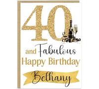 Custom Milestone Birthday For Her Cards - 30th 40th 50th 60th 70th 80th 90th & Fabulous! Add Own Name Gold Champagne Happy Birthday Female Greeting Cards (40th)