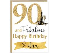 Custom Milestone Birthday For Her Cards - 30th 40th 50th 60th 70th 80th 90th & Fabulous! Add Own Name Gold Champagne Happy Birthday Female Greeting Cards (90th)