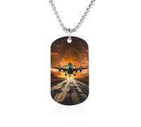 Custom Military Plane Landing On Airforce Runways Against Beautiful DuSky Dog Tag Necklace 23.6" Chain Personalized Photo Pendant for Men Women Stainless Steel Memorial Picture Couple Necklace Jewelry