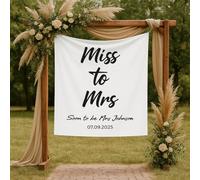 Custom Miss to Mrs Backdrop - Personalised Wedding Tapestry with Your Text - 40" x 60" Bridal Banner for Garden Wall, Engagement Table, Reception Arch or Pre-Wedding Party - Rustic or Boho Decor