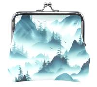 Custom Misty Blue Green Mountains Evergreen Pine Trees Distant Coin Purse for Women Leather Cute Kiss Lock Change Purse Wallet