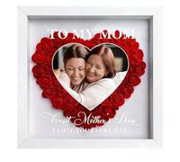 Custom Mom Flower Shadow Box Personalized Heart Shaped Name Frame for Mom Grandma Family Anniversary Birthday Mother's Day (to My Mom with Photo)