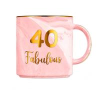 Custom Moments 40th Birthday Gifts for Women - Fabulous 40 Pink Marble Coffee Mug with Gold Foil for Mom, Wife, Sister, Best Friend, Coworker, Funny 40th Birthday Ceramic Cup Gift for Her