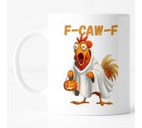 Custom Moments F-Caw-F Funny Chicken Coffee Mug 11oz - Halloween Ceramic Rooster Cup, Durable and Easy Grip Handle, Coffee or Tea Gift for Friends and Party Lovers