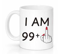 Custom Moments Funny 100th Birthday Mug for Women - “I Am 99+” Joke Coffee Cup, 100 Years Old Gift for Her, Mum, Wife, Grandma & Friend (100th Birthday-04FW)