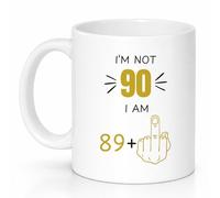 Custom Moments Funny 90th Birthday Mug for Men and Women, “I Am 89+” Joke Coffee Mug, 90 Years Old Gift for Dad, Mum, Husband, Wife, Grandma & Grandpa