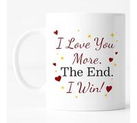 Custom Moments Funny Love Coffee Mug 11oz - “I Love You More The End I Win ”Romantic Ceramic Mug Gift for Girlfriend, Boyfriend, Wife, Husband Birthday, Anniversary, Valentine’s Day Gift