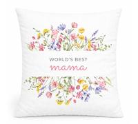 Custom Moments Mother’s Day & Birthday Gift Cushion Cover - Best Mum Ever Floral Purple Pillow Case for Mom from Daughter Son, Decorative Throw Pillow Cover 45x45cm (WORLD'S BEST MAMA)