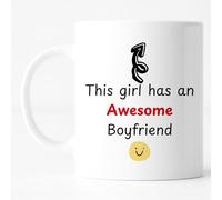 Custom Moments Valentine’s Day Gift for Girlfriend from Boyfriend - Funny Coffee Mug, Cute Anniversary Present, “This Girl Has an Awesome Boyfriend”, Valentine’s Day Gift Ideas for Her