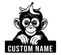 Custom Monkey Metal Sign,Personalized Kids Room Name Sign,Jungle Theme Decor, Animal Home Decor, Monkey Cabin House Number Address Plaque (Style-3)