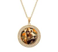 Custom Monkey on Tree Picture Necklace Personalized Circle Chain Pendant Gold/Silver Photo Dog Tag Keepsake Necklaces Hip Hop Memorial Jewelry Gifts for Men Women, One size, Titanium Steel, Rhinestone