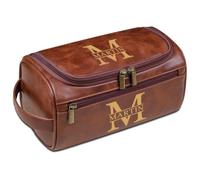 Custom Monogrammed Leather Toiletry Bag for Men, Personalized Dopp Kit, Shaving Pouch for Groomsmen, Boyfriend, Dad, Grandpa, Birthday, Christmas, Father's Day Gift(Brown)