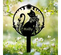Custom Moon Cat Name Memorial Grave Marker with Stake,Personalized Cats Memories Headstone,Flowers Butterfly Sign Customized Loss of Pet Sympathy Gift,Pets Burial Plaque Tombstone Garden Cemetery Lawn