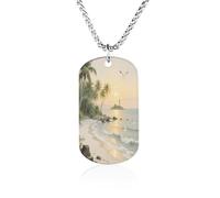 Custom Morning Light on The Island Dog Tag Necklace 23.6" Chain Personalized Photo Pendant for Men Women Stainless Steel Memorial Picture Couple Necklace Jewelry Keepsake Bereavement Sympathy Gifts