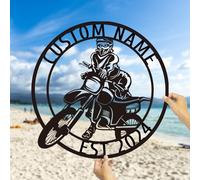 Custom Motorcycle Garage Metal Wall Art, Personalized Motorcycle Metal Sign, Motorcycle Art, Bike Lover Gift Last Name Plaque,Garage Decor, Father's Day Gift (Style C)