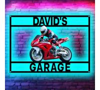 Custom Motorcycle Photo Garage Neon Sign,Personalized Metal Garage Name Sign LED Light Up Wall Decor,Auto Repair Workshop Man Cave Wall Art,Gift for Men Dad Grandpa