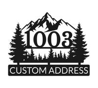 Custom Mountain Address Sign, Personalized Metal House Number Plaque, Scenic Forest Yard Decor, Street Name Sign with Numbers, Outdoor Rustic Wall Art, Front Door Entrance Accessory (Style-3)