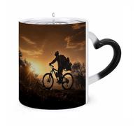 Custom Mountain Bike in The Evening Heat Changing Coffee Mugs 11 Oz Ceramic Cup with Hidden Design Personalized Color Changing Heat Sensitive Magic Mug Novelty Funny Art Mug for Men Women