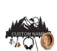 Custom Mountain Forest Key Holder, Personalized Rustic Coat Hanger Key Hooks, Woodland Mountain Entryway Decor Organizer, Nature Forest Silhouette Key Rack for Living Room, Lodge, Cabin (Style-2)