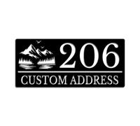 Custom Mountain & Trees House Number Sign - Personalized Rustic Metal Address Plaque for Outdoor Yard Garden Entryway, Farmhouse Front Door Decor (Style-2)