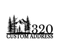 Custom Mountain & Trees Metal Address Plaque, Custom House Number Sign with Mountain Forest Silhouette, Nature Theme Street Number Plaque for Outdoor, Yard, Gate, Porch and Cabin (Style-2)
