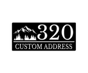 Custom Mountain & Trees Metal Address Plaque, Custom House Number Sign with Mountain Forest Silhouette, Nature Theme Street Number Plaque for Outdoor, Yard, Gate, Porch and Cabin (Style-3)