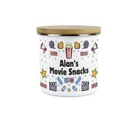 Custom Movie Snacks Storage Canister - Personalised Films Themed Homewares Gifts For Home Cinema - White Metal Enamel Food Storage Container Pot Present