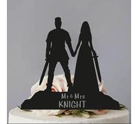 Custom Mr And Mrs Viking Wedding Cake Topper, 6-7.8 Inch Fand Cake, Lover, Newlyweds Celebration Acrylic and Wood Material Option
