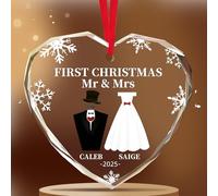 Custom Mr & Mrs First Christmas Bauble - Personalised Newly Married/Engagements Gift with Name Date, Heart Shaped Couples Xmas Tree Bauble Keepsake for 2025 Holidays