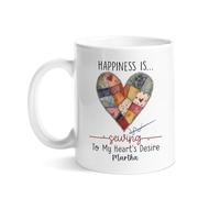 Custom Mug Personalised Drinking Cups Happiness is Sewing to My Heart's Desire Sewing with Handle Tea Mugs for Colleague Home Office 330Ml
