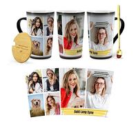 Custom Mug, Personalized Color Changing Mugs, 16oz w/6 Images Collage, Magic Coffee Mug with Lid and Spoon Photo, Picture, Name, Text, Gifts for Him, Her, Customized Tea Cup for Mom Dad.
