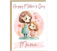 Custom Mummy & Daughter Happy Mother's Day Cards Personalised With Name Nanny Grandma Nan Cute Pastel Mum & Little Girl Illustration Heartwarming A5 Greetings Card (Design 5)