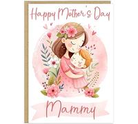 Custom Mummy & Daughter Happy Mother's Day Cards Personalised With Name Nanny Grandma Nan Cute Pastel Mum & Little Girl Illustration Heartwarming A5 Greetings Card (Design 8)